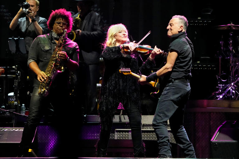 Jake Clemons, Soozie Tyrell and Bruce Springsteen perform live at MetLife Stadium in East Rutherford on Wednesday, August 30, 2023.