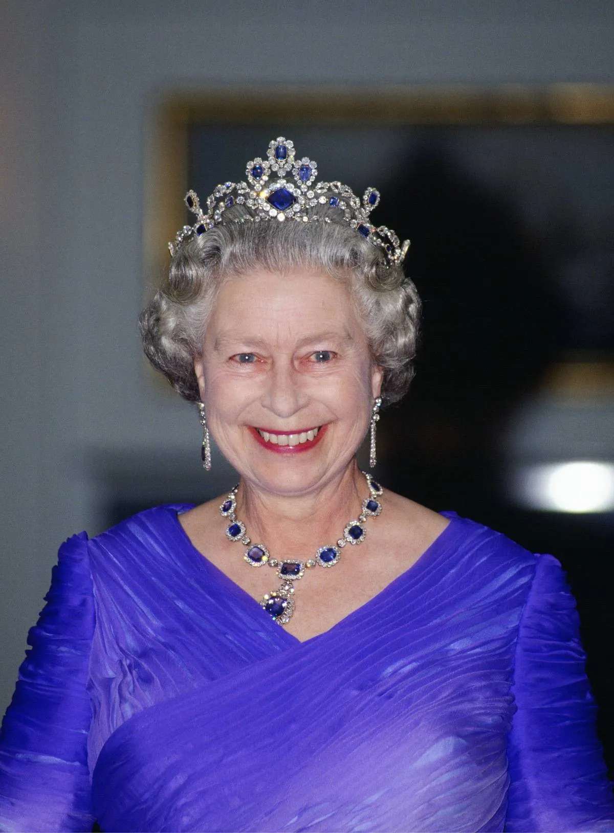 <p>Queen Elizabeth II's father, King George VI, presented her with some gorgeous jewelry when she married Prince Philip in 1947. It's called the <a href="https://www.thecourtjeweller.com/2015/03/sundays-with-queen-george-vi-sapphires.html" rel="noopener noreferrer">George VI Victorian Suite</a>, which originally consisted of a necklace with sparkling diamonds surrounding deep blue sapphires, as well as matching earrings.</p> <p>The Queen later had a matching tiara and bracelet made to accompany the necklace and earrings. The tiara was crafted from a necklace that originally belonged to Princess Louise of Belgium. </p>