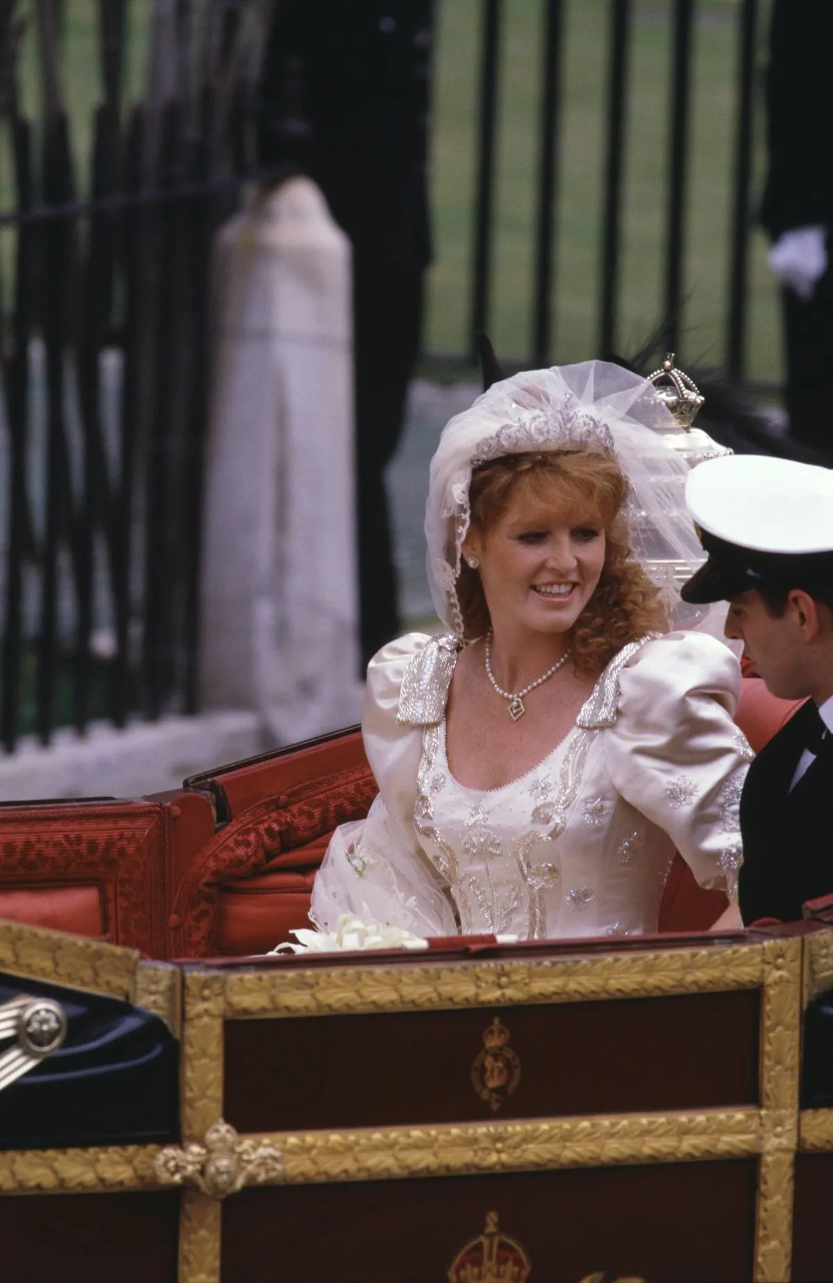 <p>Sarah Ferguson married Prince Andrew at Westminster Abbey in 1986. She wore a headpiece called the <a href="https://www.thecourtjeweller.com/2018/05/the-york-diamond-tiara.html" rel="noopener noreferrer">York Diamond Tiara</a>, which is said to have been purchased for her by the Queen.</p> <p>Sarah continued to wear the tiara and kept it after her marriage to Andrew ended in divorce in 1996. She was last seen wearing it publicly at Elton John's White Tie and Tiara Ball in 2001. Many people predicted that her daughter, Princess Eugenie, would wear the York Diamond Tiara for her 2018 wedding. Instead, she opted to borrow an emerald tiara from the Queen.</p>