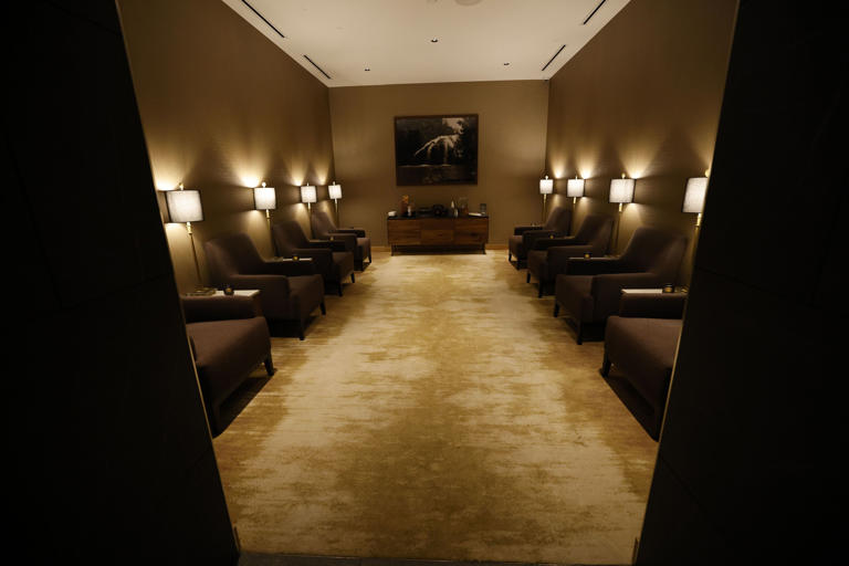 A pre-treatment lounge is seen at the WinStar World Resort and Casinos spa in Thackerville, Okla., Tuesday, Aug. 29, 2023.