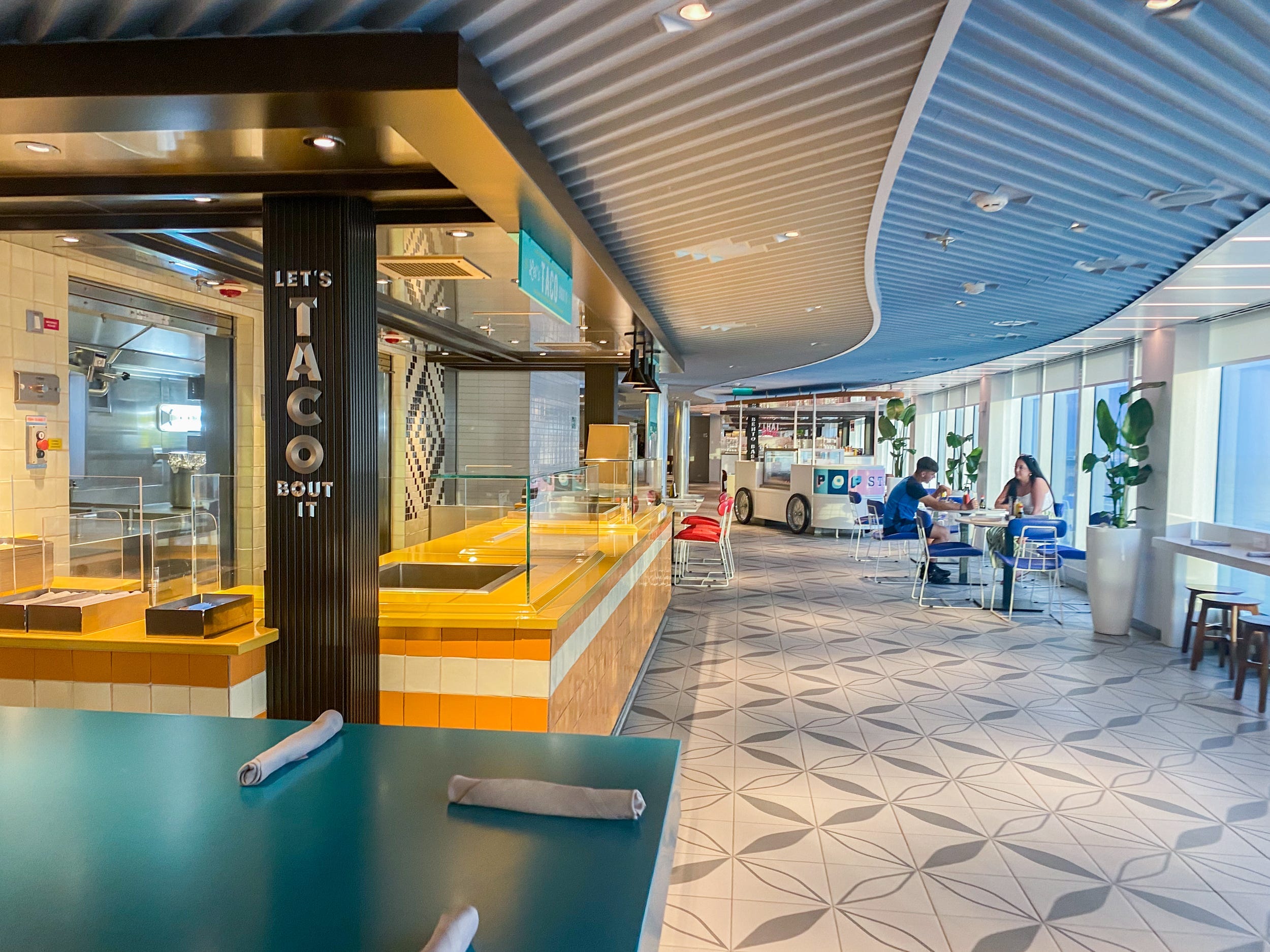 <p>The Galley is Virgin Voyages' food hall. Similar to a typical <a href="https://www.insider.com/royal-caribbean-wonder-of-the-seas-best-restaurants-2022-5">cruise ship buffet</a>, there are several stands with a wide range of offerings. But unlike most buffets, servers make the plates and hand them to the customers.</p><p>In the Galley, I had tacos, sushi, desserts, and breakfast foods. There's also a burger grill, a noodle bar, a panini shop, and a popsicle stand. </p><p>Additionally on deck 15, there's a standalone restaurant called Gunbae that serves family-style Korean barbecue dishes.  </p>