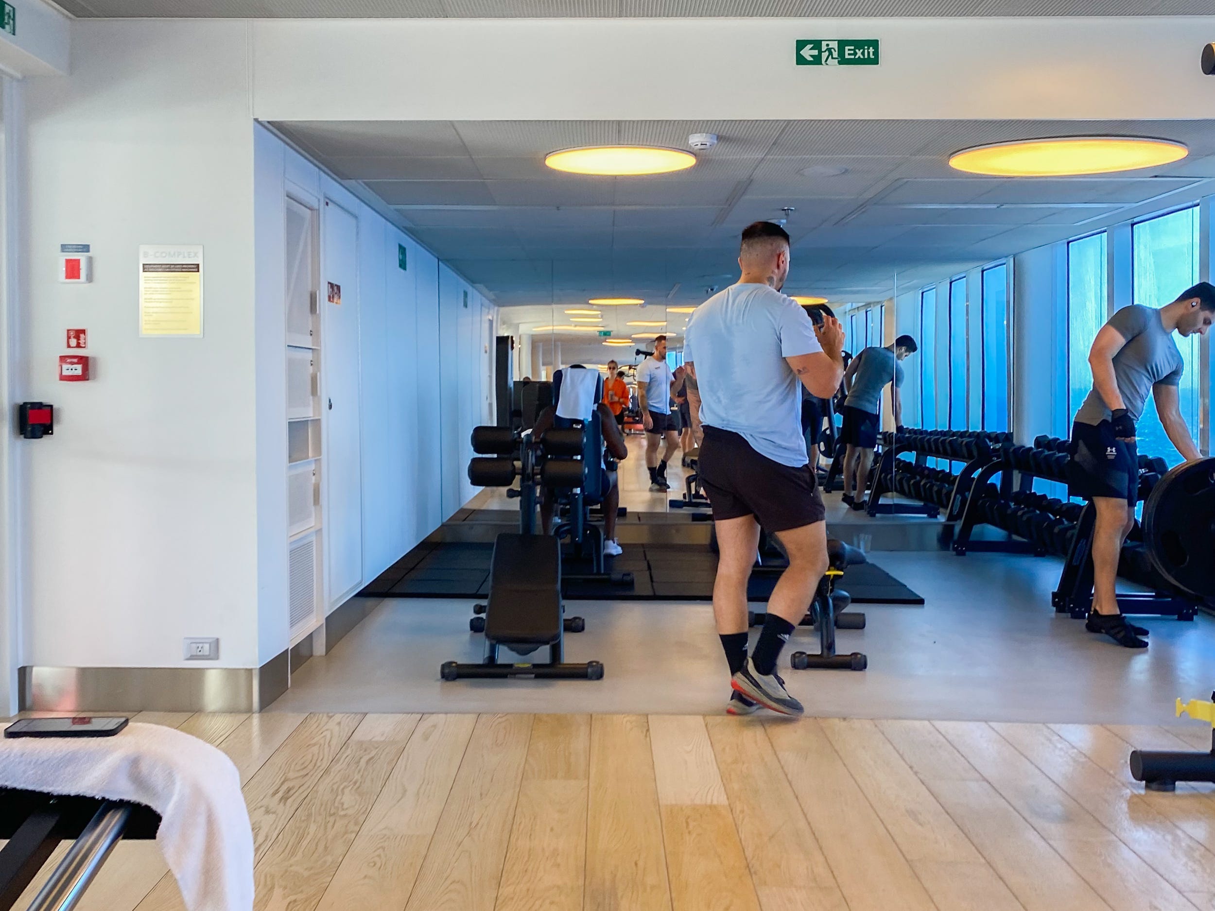 <p>B-Complex is the gym onboard Virgin cruise ships. They have free weights and machines as well as fitness classes from yoga to spin sessions. </p><p>I don't like to work out on vacation unless it's a fun activity that makes me forget I'm exercising at all. So I didn't use the gym. But I thought B-Complex's offerings were consistent with gyms I've been to at home while offering a much better view — the ocean.</p>