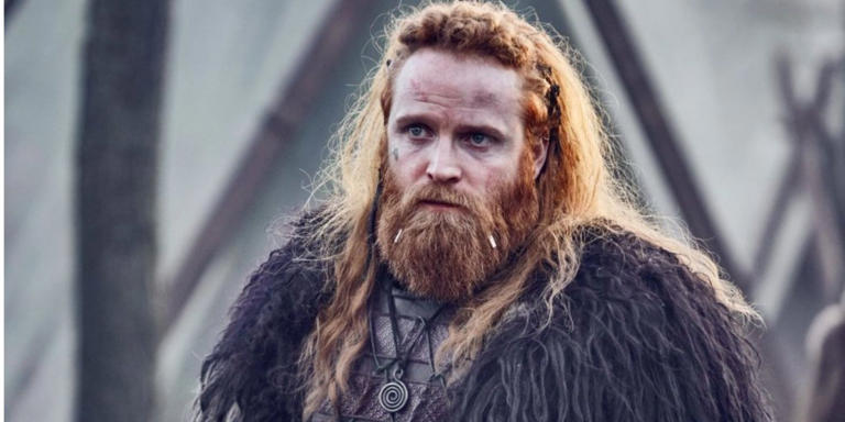 An image of Cnut looking serious in The Last Kingdom