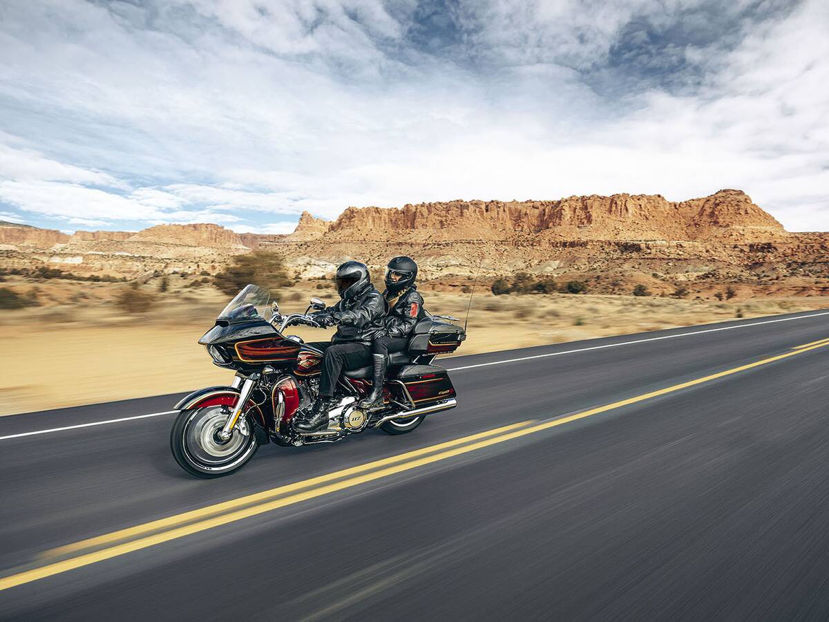 <p>The CVO Road Glide Limited is a high-end touring bike launched to commemorate Harley's 120th anniversary. Harley-Davidson has perfected the art of making luxury touring bikes, and it isn’t easy for any bike maker to match them. With a Milwaukee-Eight 117 (1923 cc) engine generating 105 horsepower and 126 lb-ft of torque, the CVO Road Glide Limited is a beast of a bike. </p> <p>It comes with heated Alcantara seats, heated hand grips, commemorative paint, a frame-mounted fairing, a large 10" TFT screen with Bluetooth integration… and a number of safety features, including traction control, drag-torque slip control, cornering ABS, hill hold control, and tire pressure monitoring system. You also get a 91% resale value on the original $52,999 price!</p>