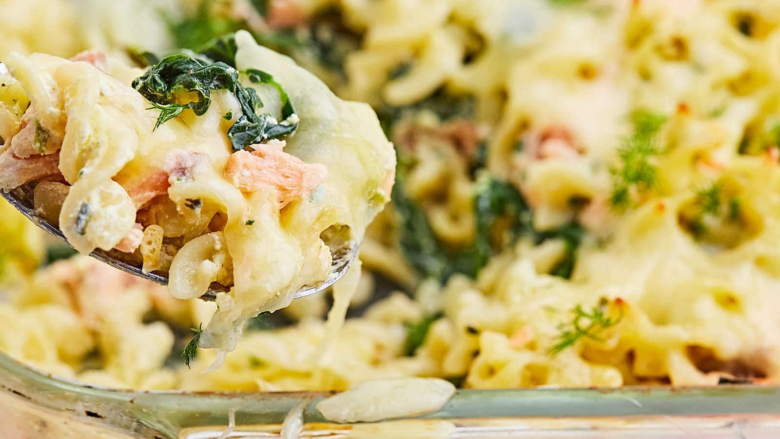 <p>Get ready to wow your friends and family with this creamy, cheesy Salmon Casserole. Imagine tender salmon, wholesome spinach, and gooey cheese all melding together in a dreamy cream sauce.</p><p><strong>Get the Recipe: <a href="https://cheerfulcook.com/salmon-casserole/" rel="noreferrer noopener">Salmon Casserole</a></strong></p>