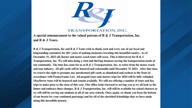 R & J Tours announces end of charter and motor coach services, continues school charters