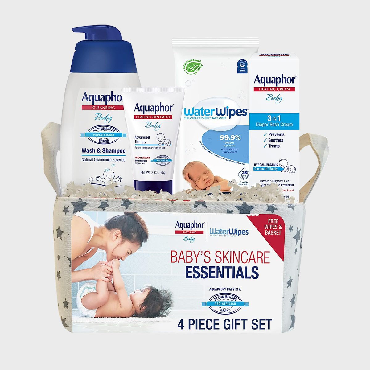 <p>This thoughtful <a href="https://www.amazon.com/Aquaphor-Baby-Welcome-Gift-Set/dp/B07PF7MBMG/" rel="nofollow noopener noreferrer">Aquaphor gift set</a>, the company that makes <a href="https://www.rd.com/list/hand-creams-with-nearly-perfect-reviews/" rel="noopener noreferrer">hand creams</a> with nearly perfect reviews, is brimming with tried-and-true baby skin care products all parents need for their little ones. It includes a package of extra-gentle WaterWipes, a healing ointment, wash and shampoo and 3-in-1 diaper rash cream.</p> <p>It comes pre-packaged in a reusable canvas basket, so it's easy to give, and because it's so incredibly practical you know the items won't go to waste. It's also a <a href="https://www.thehealthy.com/family/childrens-health/baby-products-adults-can-use/" rel="noopener">baby product adults can use</a> and one of Amazon's top baby gifts for a registry with an affordable under $25 price tag.</p> <p class="listicle-page__cta-button-shop"><a class="shop-btn" href="https://www.amazon.com/Aquaphor-Baby-Welcome-Gift-Set/dp/B07PF7MBMG/">Shop Now</a></p>