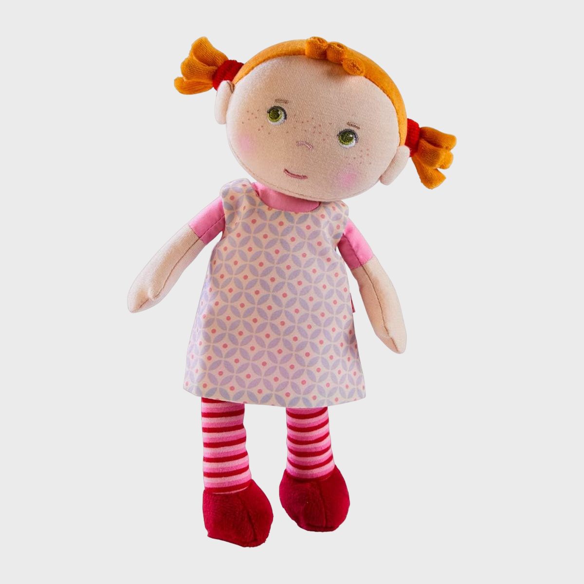 <p>This cuddly <a href="https://www.amazon.com/HABA-Snug-Roya-Embroidered-Removable/dp/B07CCFRZFS" rel="noopener noreferrer">dolly</a> is the perfect size for little hands. Her soft body is meant for snuggling, and her sweet, embroidered expression and velvety pigtails make her super lovable. There are no tiny pieces like plastic eyes or buttons that pop off which makes her a wonderful first doll for little girls.</p> <p class="listicle-page__cta-button-shop"><a class="shop-btn" href="https://www.amazon.com/HABA-Snug-Roya-Embroidered-Removable/dp/B07CCFRZFS">Shop Now</a></p>