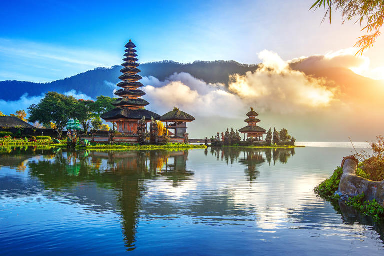 Sunrise over temple in Bali