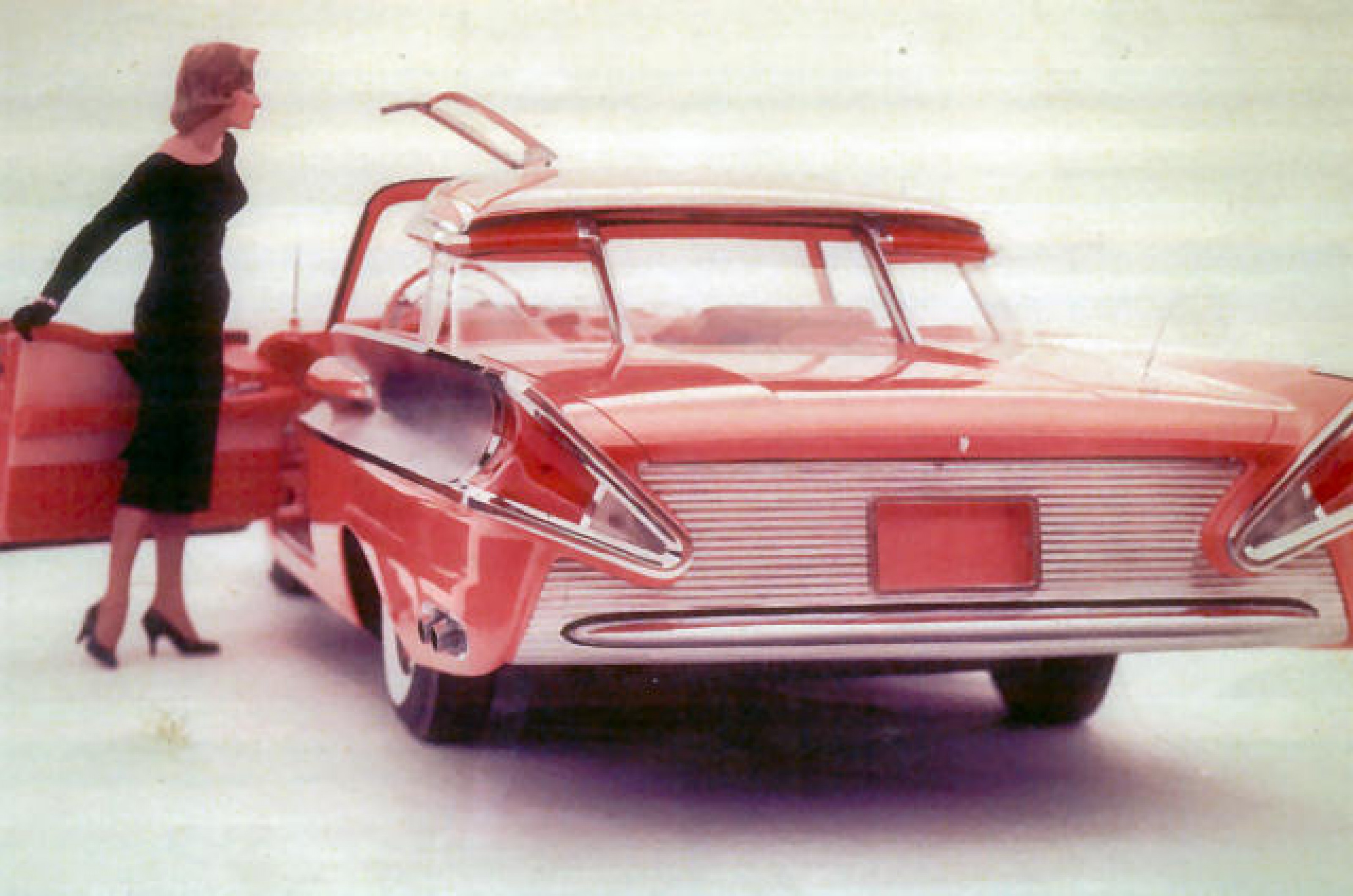 <p>Although the XM-Turnpike has conventional doors, it also has transparent butterfly roof panels that automatically raise and lower as the doors open and close via electric actuators.</p>  <p>From above, it looks like an early T-top design or a split sunroof.</p>  <p>Ghia created a single prototype using a 1954 Ford F250 chassis which reportedly cost around $80,000.</p>  <p>The Mercury XM-Turnpike then toured around America in a custom-built glass-paneled trailer, making appearances at the 1956 Cleveland Auto Show, as well as the Detroit, Chicago and New York motor shows.</p>  <p>The prototype was painted the factory color Persimmon and finished with a Pearlescent top coat.</p>  <p>While the concept had several ambitious, futuristic elements, the Mercury Turnpike Cruiser made it into production for the 1957 model year, a slightly simplified version of the show car.</p>