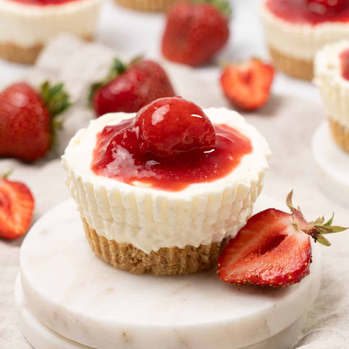 <p>If you are looking for the perfect fruity dessert to impress guests at your next birthday party, celebration, or gathering, these<a href="https://www.spatuladesserts.com/no-bake-cheesecake-bites/"> <strong>no-bake cheesecake bites</strong></a> are just what you are looking for. Made with a crunchy graham cracker crust, creamy cheesecake filling, and fresh strawberry topping, they are a fun, bite-sized treat that all ages will love!</p><p><strong>Go to the recipe: <a href="https://www.spatuladesserts.com/no-bake-cheesecake-bites/">No Bake Cheesecake Bites</a></strong></p>