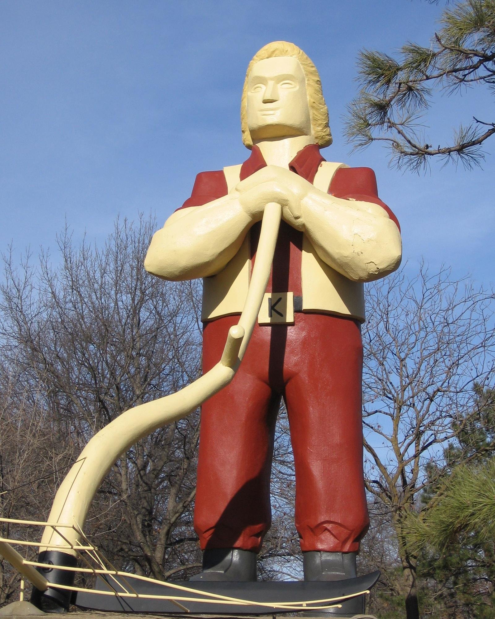 <p>Kansas has many roadside oddities, but few match the kitsch of Johnny Kaw, the state's answer to Paul Bunyan, the giant mythological lumberjack. Situated in City Park in Manhattan, Kansas, the 30-foot-tall concrete-and-steel statue of Kaw — who holds a scythe for harvesting wheat, rather than an ax like Bunyan — makes an awesome selfie companion.  </p>