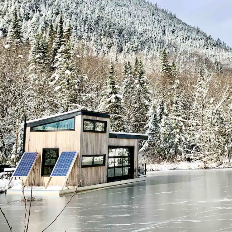<p>Whether you’re looking for a wintery escape, a fall getaway or a summer retreat, this floating home in Château-Richer, Quebec offers it all. The smart space allows enough room for four guests (and pets, at an additional cost) and sits in complete privacy. As for the view, well who wouldn’t love taking in the mountains with water all around you?</p> <p><a href="https://www.airbnb.ca/rooms/44188654" rel="nofollow noopener">Check out the listing.</a></p> <p>Related: <a href="https://www.hgtv.ca/airbnb-tiny-homes-in-canada/" rel="noopener">Tiny Homes in Canada You’ll Want to Book on Airbnb</a></p>