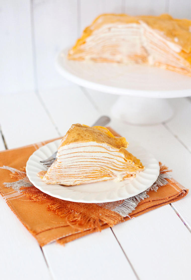 Luscious Pumpkin Crepe Cake with Layers of Cream Cheese Filling