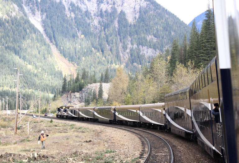 As one of the British Columbia tourist railroads you must visit, the Rocky Mountaineer heads towards Banff, Alberta, near Revelstoke, British Columbia, in October 2018. Bob Johnston photo