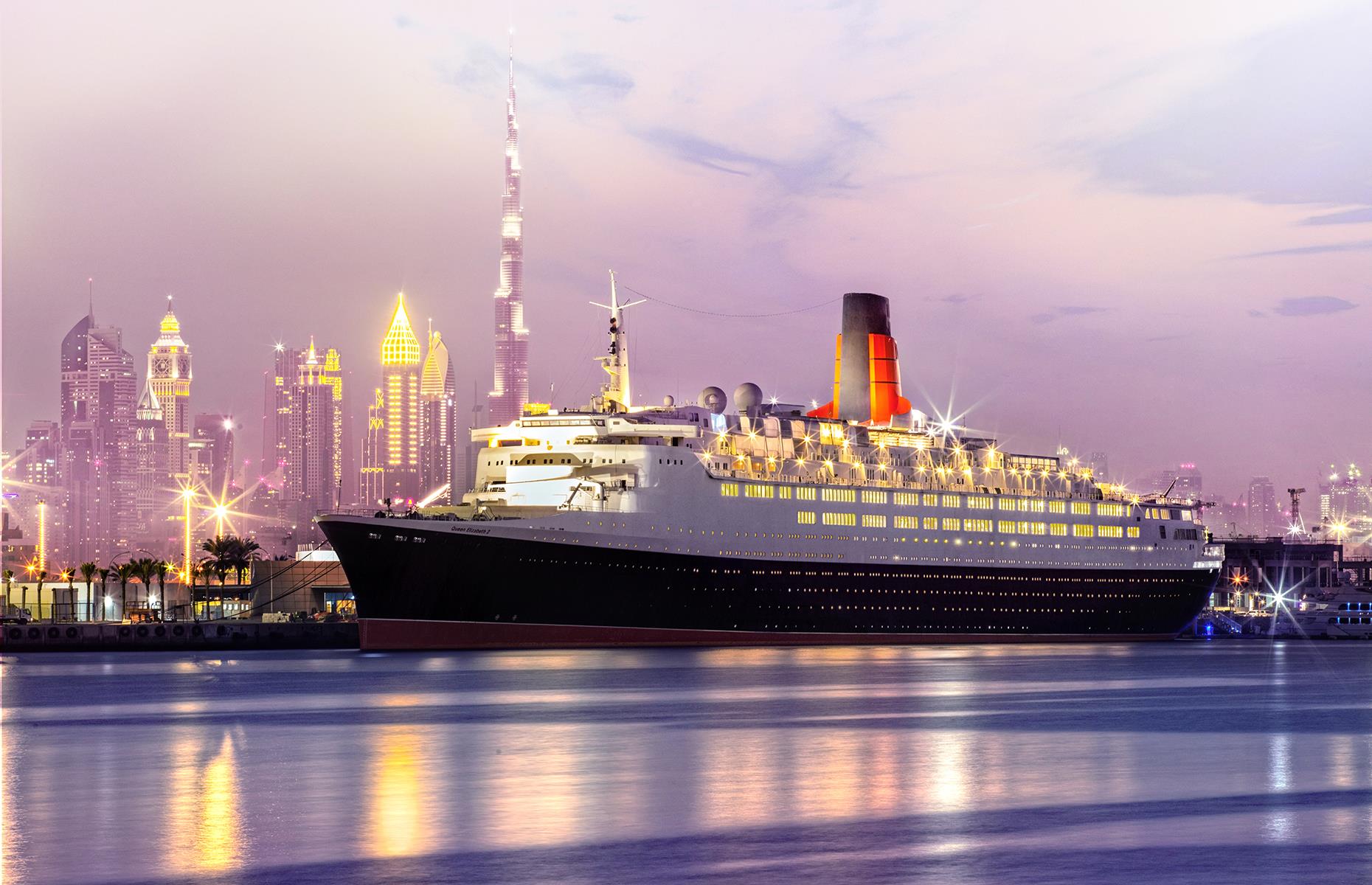 <p>Once one of the most luxurious and legendary cruise liners of the seas, <a href="https://www.qe2.com/en/">the QE2</a> is now permanently docked at Dubai's Mina Rashid cruise terminal and finally opened in 2018, after a 10-year restoration process, as a luxury hotel. It's filled with 224 luxurious rooms, including two Royal suites.</p>