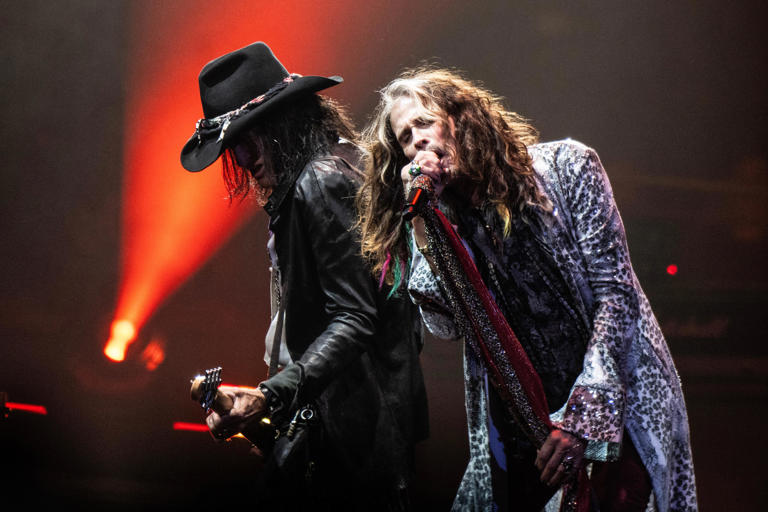 Sept. 2, 2023 : (L-R) Joe Perry and Steven Tyler of Aerosmith perform live on stage at the Wells Fargo Center in Philadelphia, Pennsylvania.