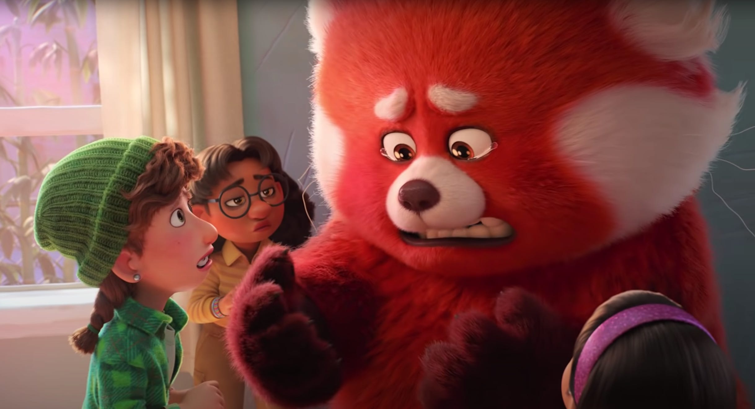 Mei's friends discover she's turning into a giant red panda in "Turning Red." <a>Disney/Pixar</a>
