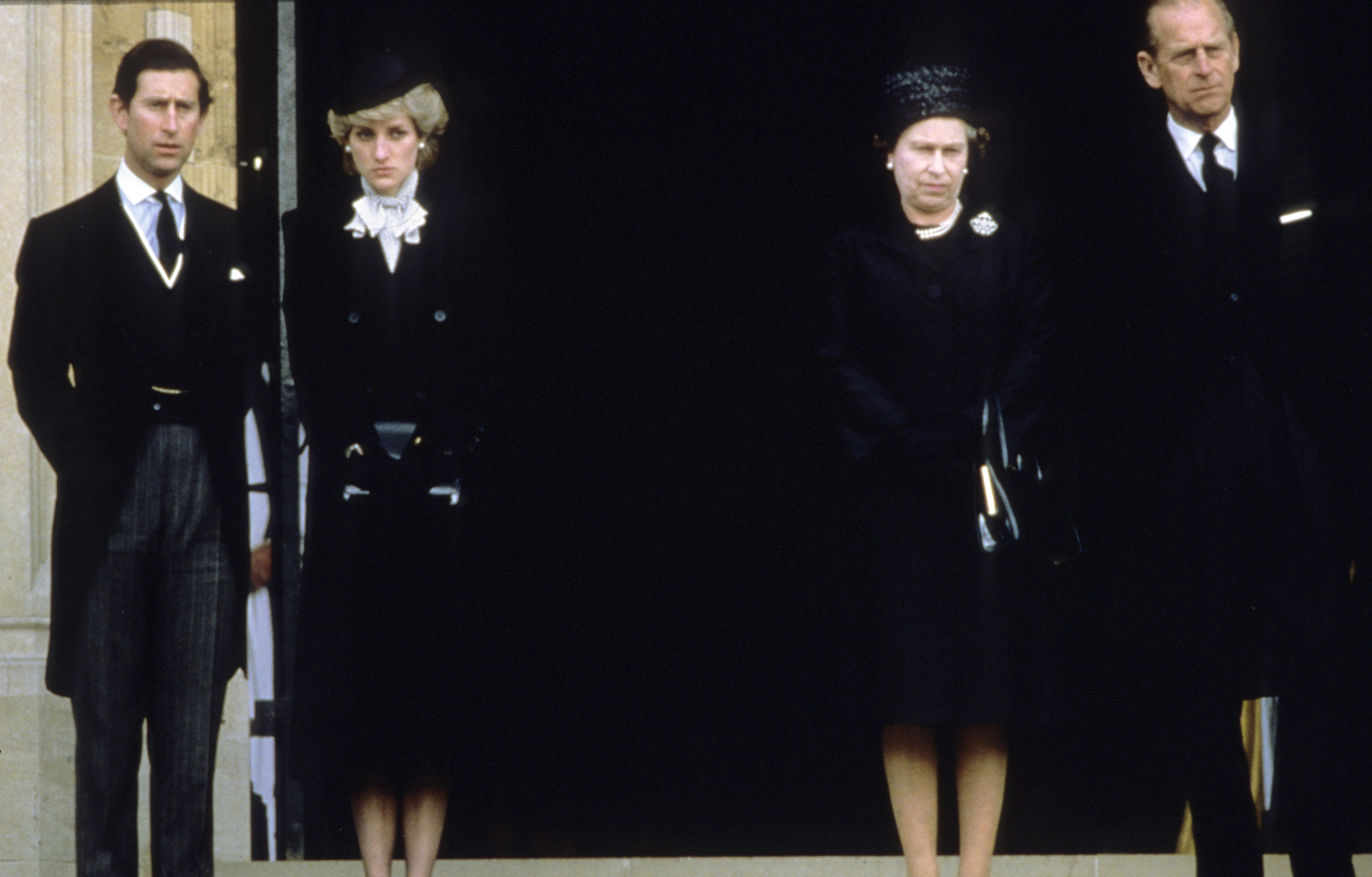 <p>Prince Charles (now King Charles III), Princess Diana, Queen Elizabeth ll and Prince Philip attended the funeral of the Duchess of Windsor -- the former Wallis Simpson, widow of the Duke of Windsor (formerly King Edward VIII, who abdicated so he could marry her) -- at St. George's Chapel at Windsor Castle on April 29, 1986. </p><p>Wallis died at her home in Paris that April 24 -- two months before her 90th birthday and eight months before the 50th anniversary of Edward's abdication. Wallis is interred next to him in the Royal Burial Ground at Frogmore House in Windsor, England.</p>