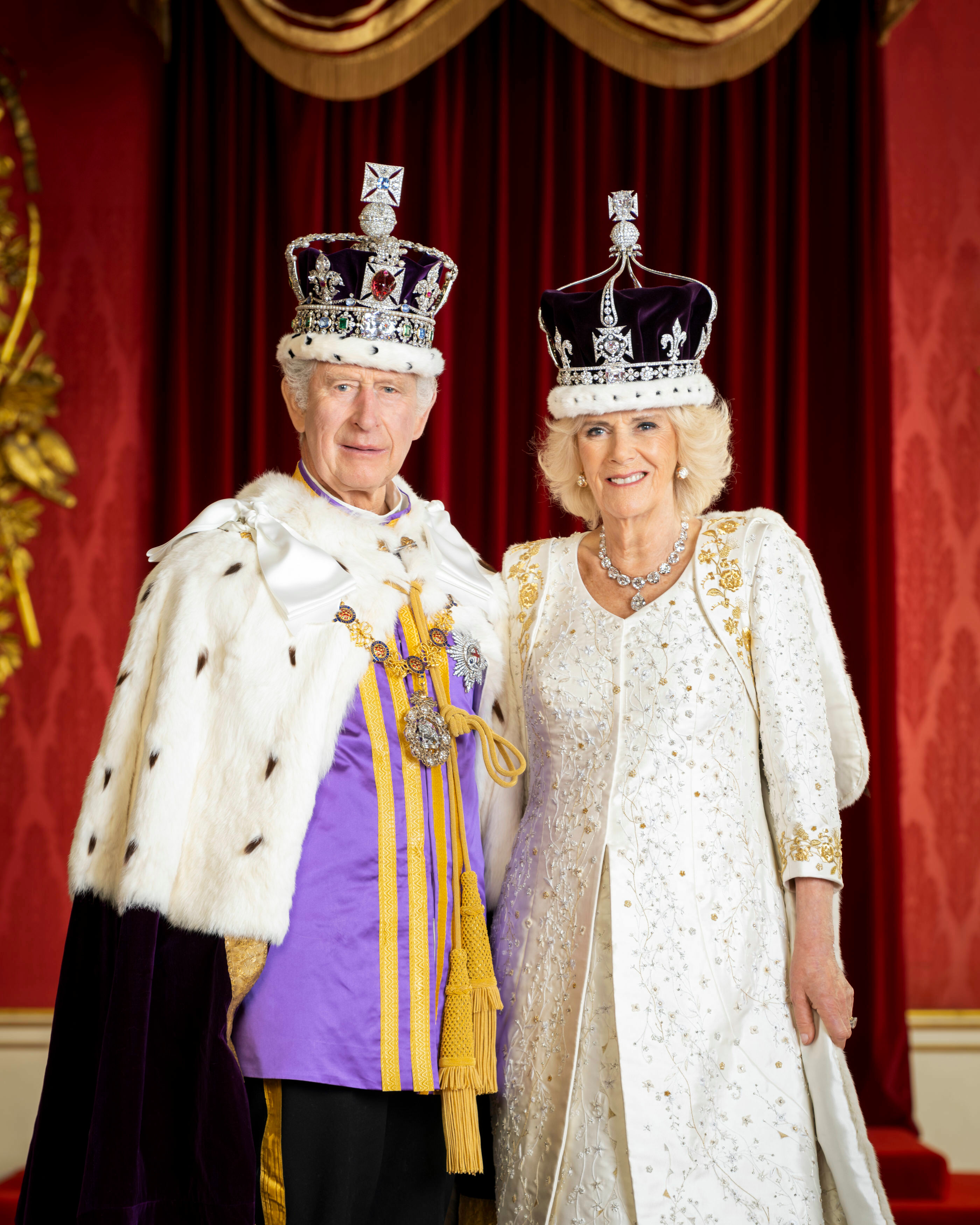 <p><span>King Charles III and Queen Camilla are pictured in the Throne Room at Buckingham Palace in London in one of four official </span><a href="https://www.wonderwall.com/celebrity/the-coronation-of-king-charles-iii-and-queen-camilla-the-best-pictures-of-all-the-royals-at-this-historic-event-735015.gallery">coronation</a><span> portraits released to the public on May 8, 2023.</span></p>