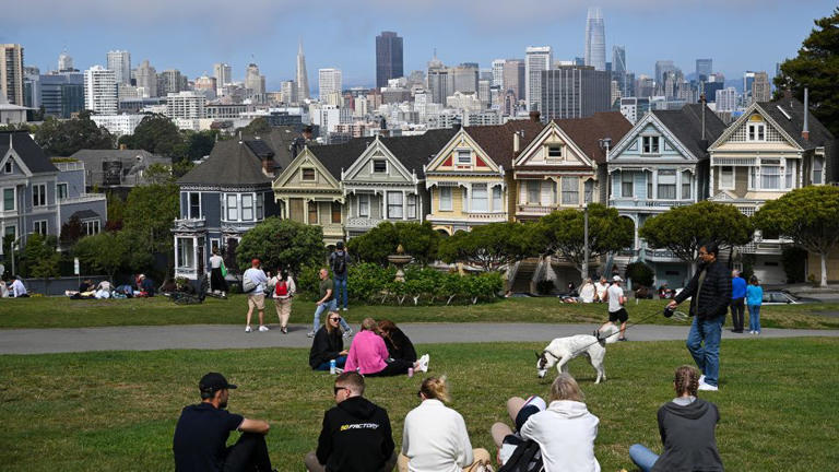 To help curb auto break-ins, the San Francisco Police Department is beginning to deploy bait cars, notably in high tourist areas such Alamo Square, pictured here on August 9, 2023. - Tayfun Coskun/Anadolu Agency/Getty Images
