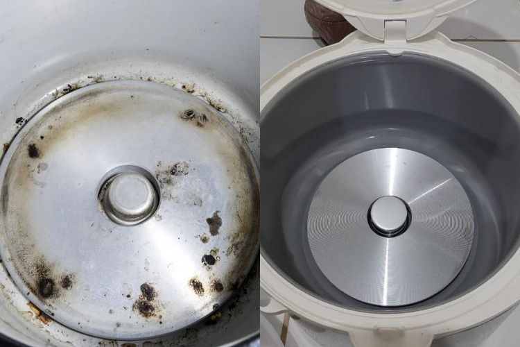 cara membersihkan kerak hitam di bagian dalam rice cooker, cuma pakai 1 bahan dapur kembali kinclong seperti baru
