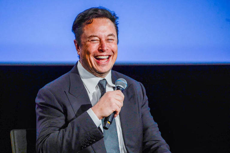 Tesla CEO Elon Musk smiles as he addresses guests at the Offshore Northern Seas 2022 (ONS) meeting in Stavanger, Norway. Photo: Carina Johansen Source: Getty Images