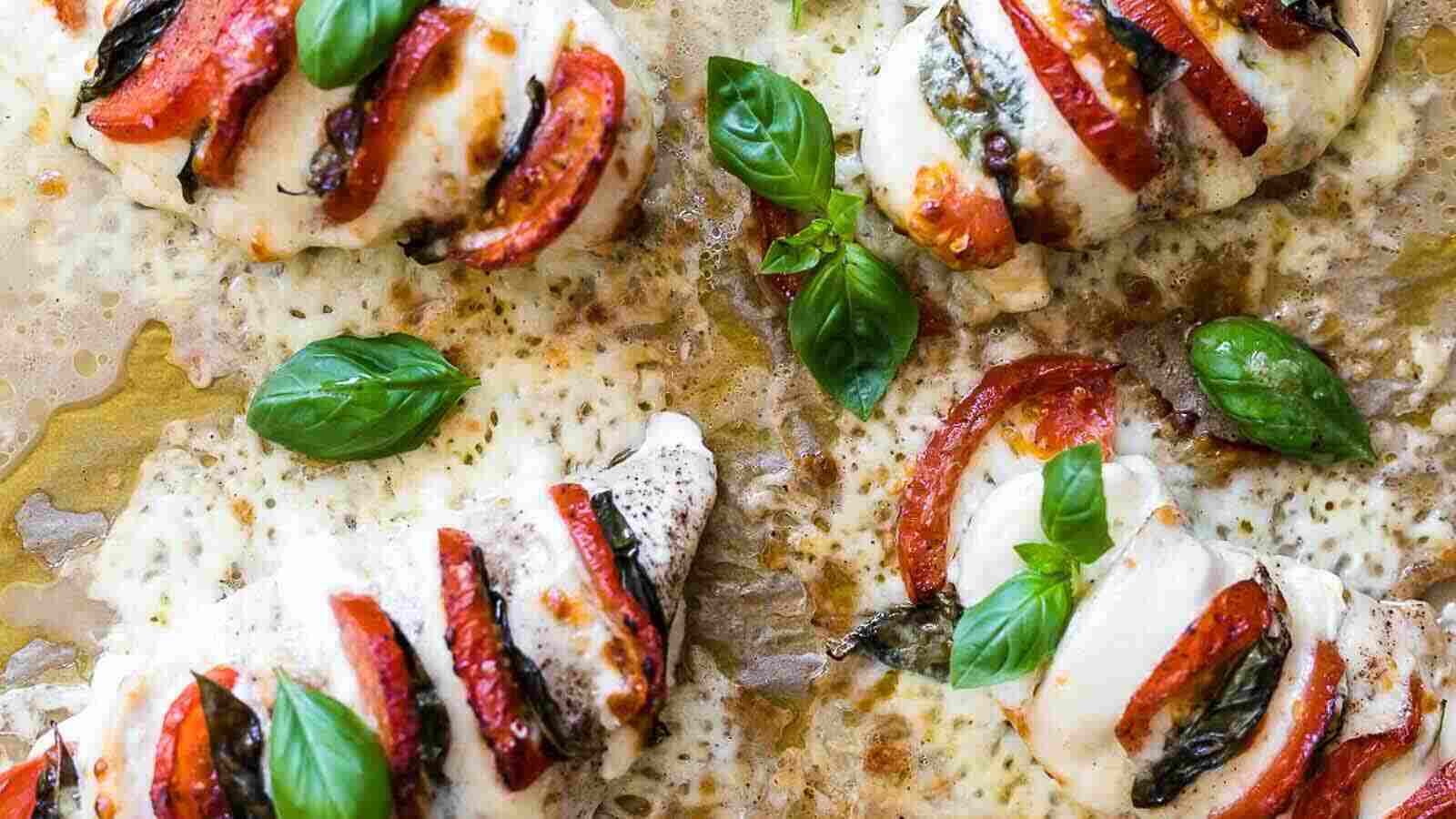 Stuffed Caprese Chicken Hasselback. Photo credit: Low Carb – No Carb.