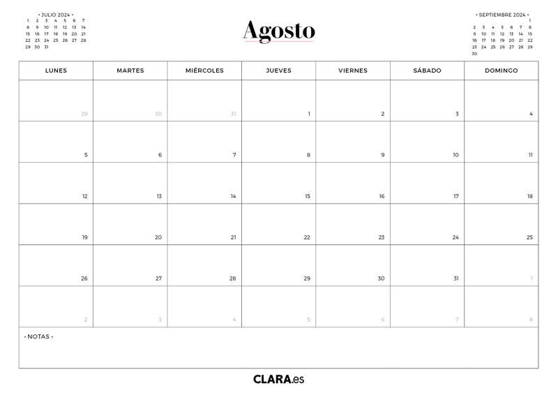 Calendario AGOSTO 2024 para imprimir gratis en jpg y pdf y con diseño