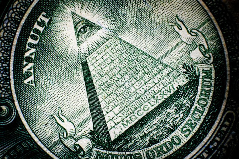 All Seeing Eye pyramid on back of dollar bill american money