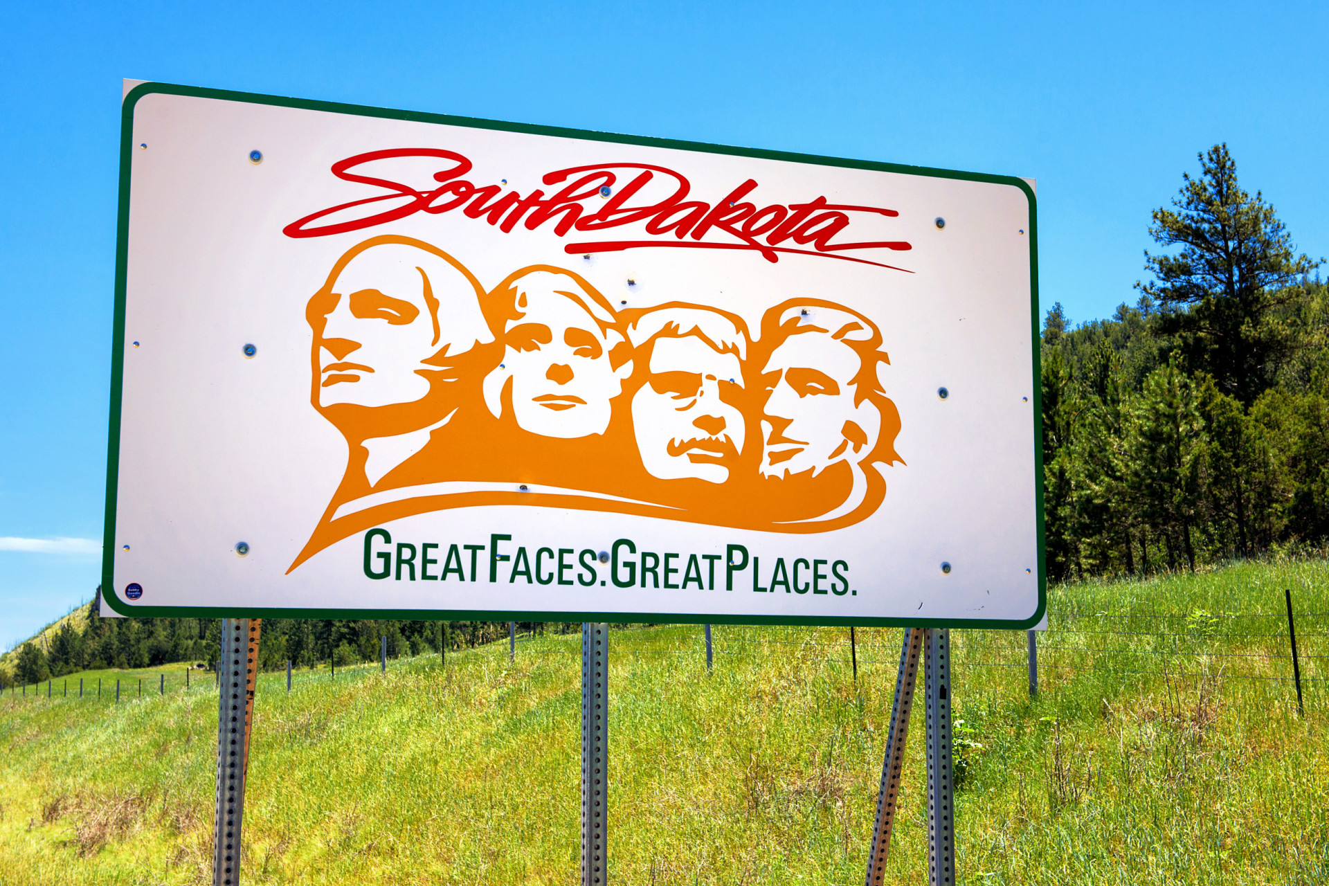 <p>The state welcome sign makes reference to its iconic landmark, Mount Rushmore, where the faces of US presidents George Washington, Thomas Jefferson, Theodore Roosevelt, and Abraham Lincoln, can be found sculpted in rock. </p><p><a href="https://www.msn.com/en-us/community/channel/vid-7xx8mnucu55yw63we9va2gwr7uihbxwc68fxqp25x6tg4ftibpra?cvid=94631541bc0f4f89bfd59158d696ad7e">Follow us and access great exclusive content every day</a></p>