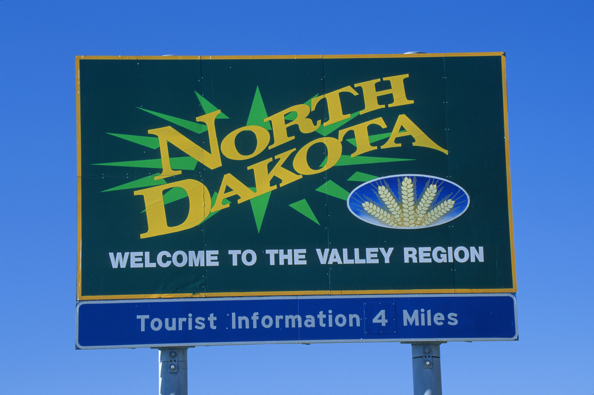 <p>North Dakota has different signs, depending on where you enter the state. This one makes reference to the Red River Valley region. </p>