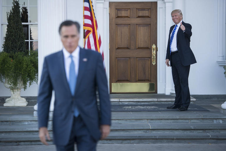 Mitt Romney, left, represents an old-fashioned GOP conservatism. Donald Trump, right, doesn't − and Romney is leaving politics.