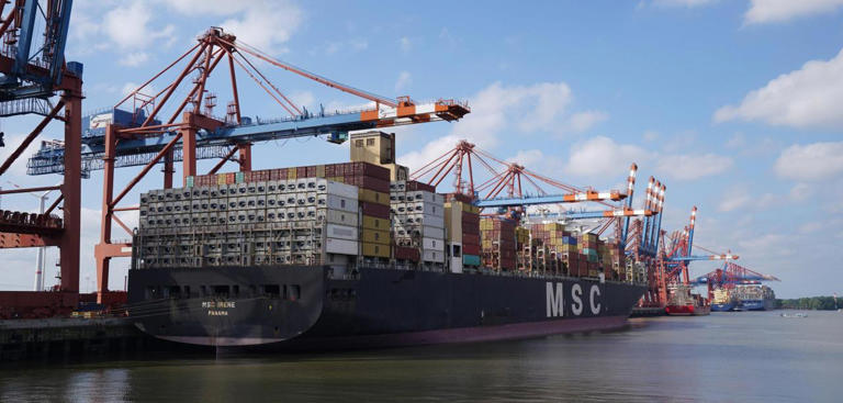 Bald im eigenen Zuhause: Das Containerschiff „MSC Irene“ der Reederei MSC wird im Hamburger Hafen am Container Terminal Burchardkai des Logistikers HHLA abgefertigt dpa