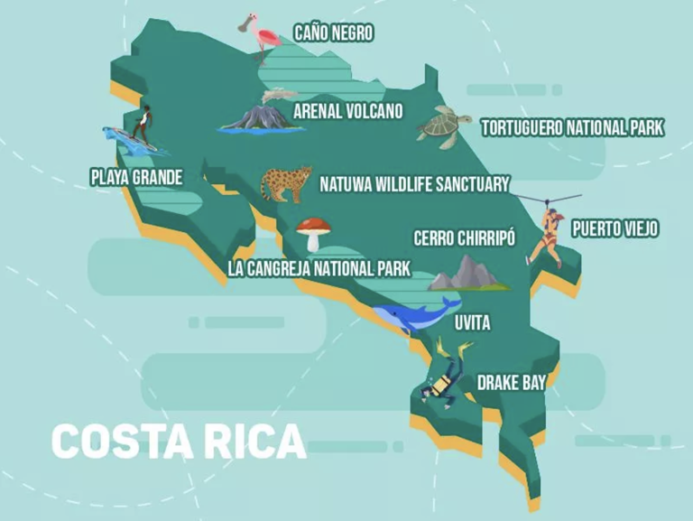 Map of Costa Rica's most exciting experiences