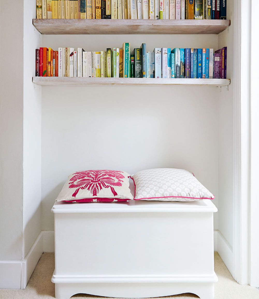 <p>                     Make more of an unused space between rooms by carving out an alternative reading corner. Simple shelving provides a valuable place to create a library of books for the whole house to enjoy. Pop an understated seating solution beneath to complete this ingenious landing, for some quiet time away from the other rooms.                   </p>