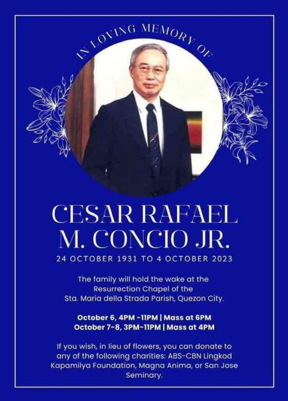 Businessman Cesar Rafael Concio Jr. passes away at 91