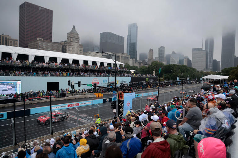 Cars compete during the NASCAR Cup Series race at Grant Park on July 2, 2023, in Chicago.