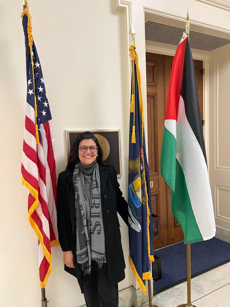 Rep. Rashida Tlaib slammed for Palestinian flag outside Capitol office, leading fellow lawmaker to push for ban