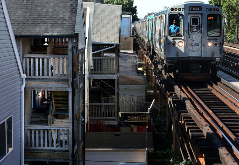 A CTA operator drives a CTA Brown Line "L" train on June 30, 2022. Weekday Brown Line schedules were cut by 32% compared with pre-pandemic schedules, more than any other train line, a Tribune analysis of CTA data shows.