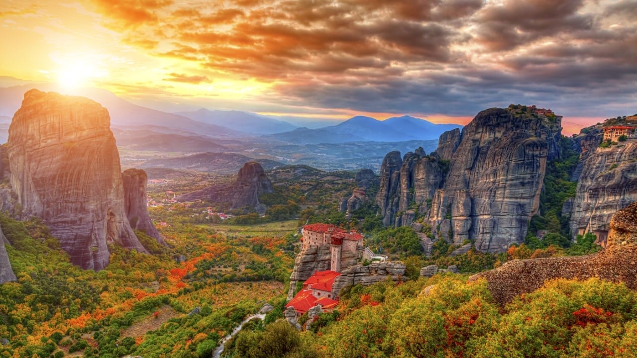 <p>Meteora in Greece is characterized by stunning, tall rock formations topped with monasteries. The impressive height exudes a sense of power and force. Thus, it can be likened to Barad-dûr, the enigmatic towering fortress of Sauron.</p>