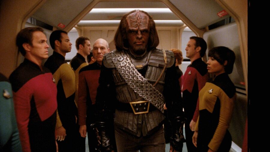 Worf leaving the <a>Enterprise</a> to fight in the Klingon Civil War in TNG ‘s "Redemption"
