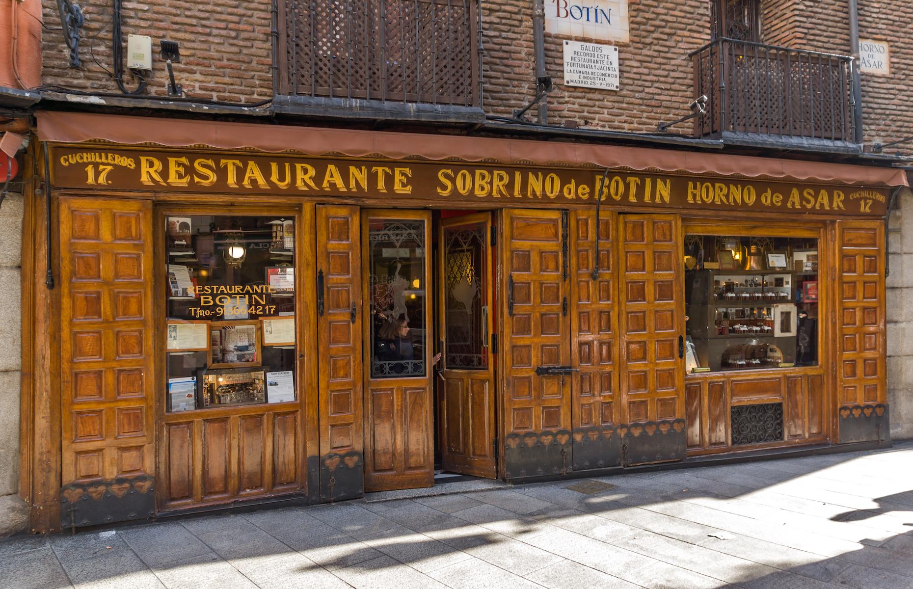 <p>The wood oven in Restaurante Botin has been firing for over 300 years, roasting suckling pigs and lambs in the age-old Castilian style – in fact it’s never put out. This Madrid institution on Calle Cuchilleros was founded in 1725 and has been recognised as the world’s oldest restaurant by the <em>Guinness Book of Records</em>. Not only is its characterful interior the picture of an 18th-century tavern but its recipes, which also include line-caught hake and Castilian soup, give you a taste of the past. It also boasts an atmospheric wine cellar, lined with some rare vintages.</p>