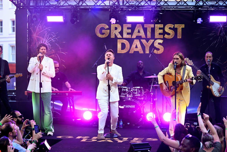 Take That perform at the Greatest Days world premiere at the Odeon Luxe in Leicester Square (Photo: Getty)