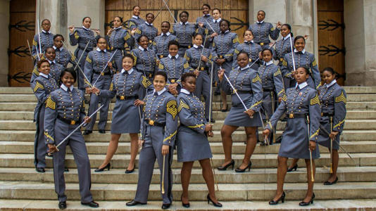 The 34 Black women of West Point's Class of 2019 pose at the US Military Academy in West Point, New York. - Cadet Hallie H. Pound/US Army via AP