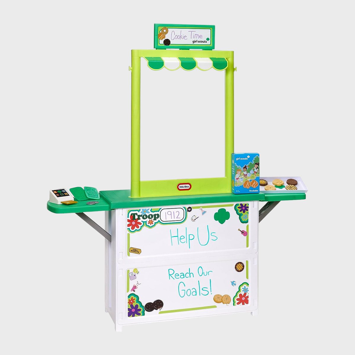 <p>Encourage your youngest scouts to explore entrepreneurship and build confidence by setting up their very own <a href="https://www.amazon.com/Little-Tikes-Scouts-Cookie-Booth/dp/B0BN57SGNB" rel="noopener noreferrer">cookie booth</a>. This booth comes with 18 accessories, so kids can pretend to sell <a href="https://www.rd.com/list/surprising-secrets-girl-scout-cookies/" rel="noopener noreferrer">Girl Scout cookies</a> and imagine running their own business. And if they're ready to get out there, they can set up shop and sell the real deal. We'll take a box of Thin Mints, please!</p> <p class="listicle-page__cta-button-shop"><a class="shop-btn" href="https://www.amazon.com/Little-Tikes-Scouts-Cookie-Booth/dp/B0BN57SGNB/">Shop Now</a></p>
