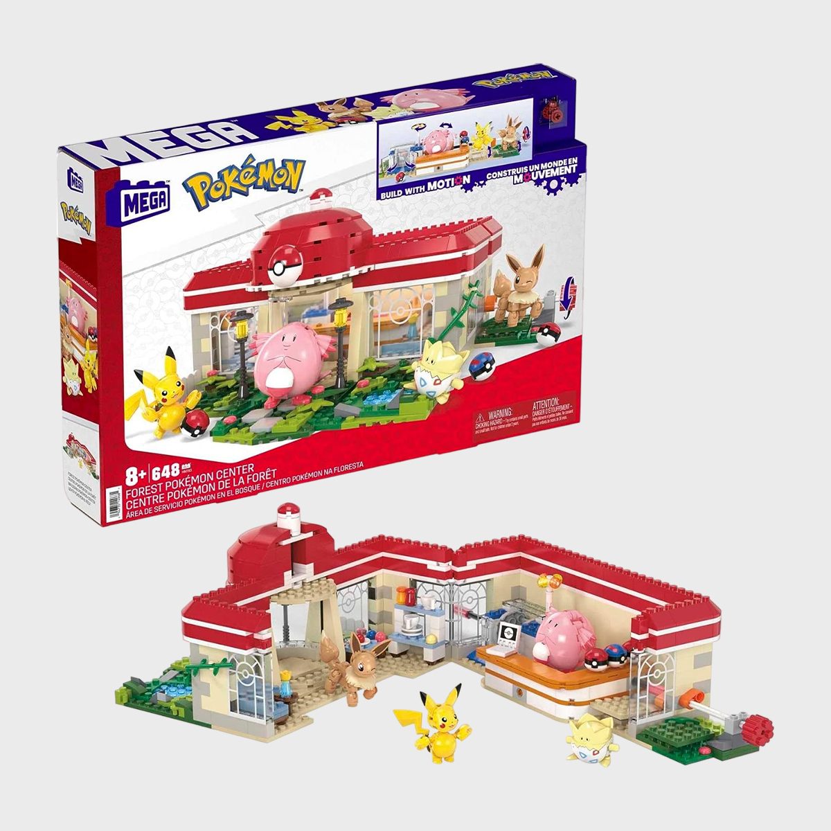 <p>Pokémon fans can build a 648-piece <a href="https://www.amazon.com/Pokemon-Action-Building-Poseable-Characters/dp/B0BBSWMDJD" rel="noopener noreferrer">Pokémon Center</a>, complete with Motion Brick for built-in movement and four of their favorite characters. They can see Chansey dancing, Pikachu and Eevee playing peek-a-boo and Togepi opening the door with the turn of a crank.</p> <p>Once they've mastered this set, they can combine it with other Adventure Builder sets to create the ultimate Pokémon world. While they're busy building, you can keep them laughing with these <a href="https://www.rd.com/list/hilarious-pokemon-puns/" rel="noopener noreferrer">hilarious Pokémon puns</a>.</p> <p class="listicle-page__cta-button-shop"><a class="shop-btn" href="https://www.amazon.com/Pokemon-Action-Building-Poseable-Characters/dp/B0BBSWMDJD">Shop Now</a></p>