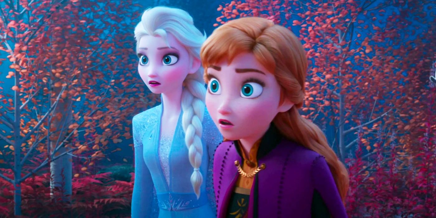 Elsa and Anna looking surprised in Frozen <b>2</b>. 