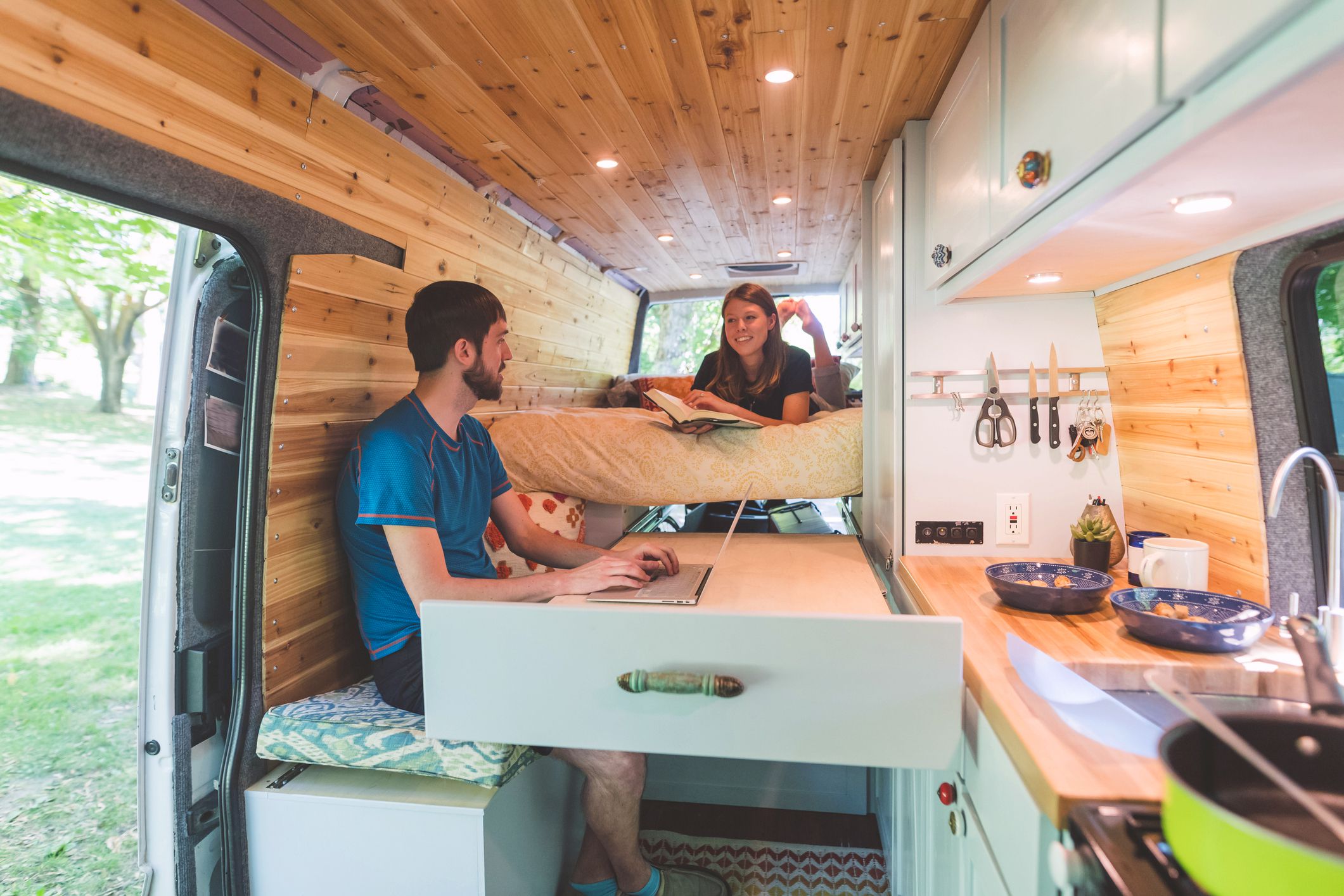 <p>Diederichs self-converted two camper vans on two very different budgets, proving that it’s possible for just about anyone to live the lifestyle — depending on <a href="https://blog.cheapism.com/is-van-life-for-you/"> what they’re willing to sacrifice</a> and what they can’t go without. “The first camper van my husband and I converted cost less than $3,000 in total for the vehicle and the build,” Diederichs says. “In exchange for the low budget, we had to give up some luxuries — like having a toilet. The second camper van we converted was done on a much higher budget, so we were able to install solar panels, a fancy kitchen, and a composting toilet.”</p>