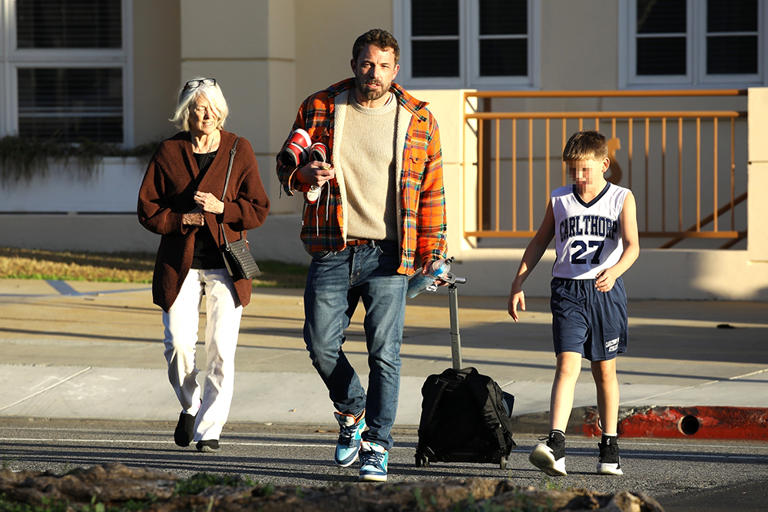 Ben Affleck’s mother Christopher Anne Boldt joins him as he picks up his son Samuel from his basketball game in Brentwood. They were all in casual outfits.